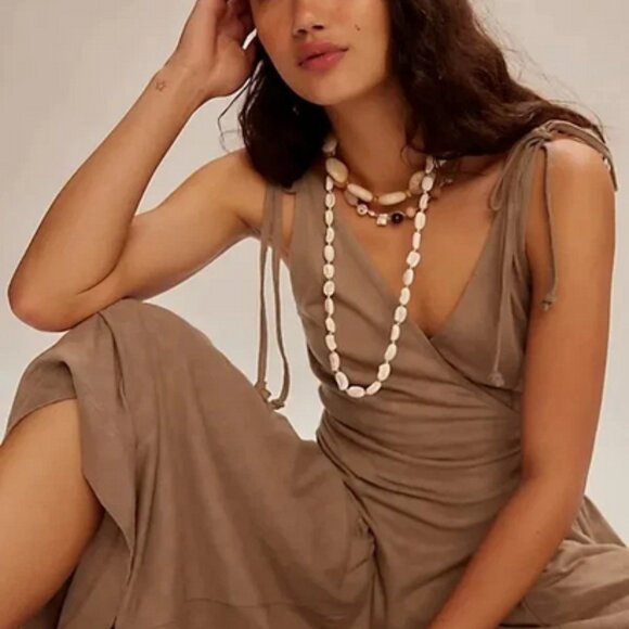 Free People Maisie Midi Dress Sleeveless Wrap V Neck Straps Tie XL - Picture 1 of 3